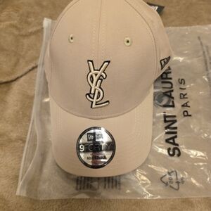 Saint Laurent New Era Beige and Black Cassandre Cap New